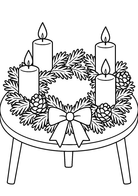 Coroa do Advento com Quatro Velas para Colorir – desenho para colorir para imprimir