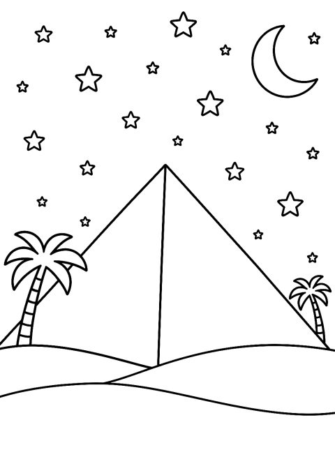 Pirâmide à Noite com Céu Estrelado para Colorir – desenho para colorir para imprimir