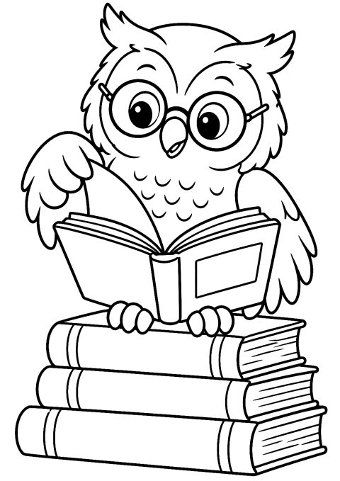 Hibou Lisant un Livre à Colorier – coloriage à imprimer