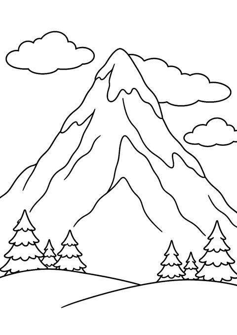 Montaña nevada en invierno para colorear – dibujo para colorear e imprimir