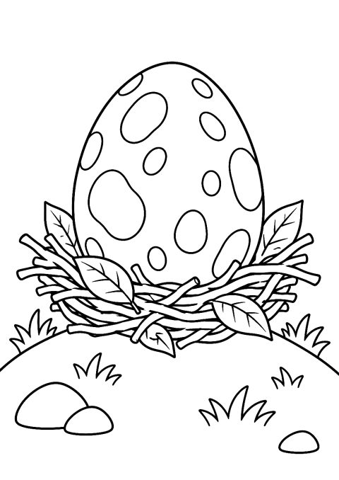 Œuf de Dinosaure dans le Nid à Colorier – coloriage à imprimer