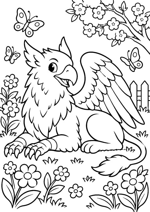 Griffin in the Spring Garden Coloring Page – printable coloring page