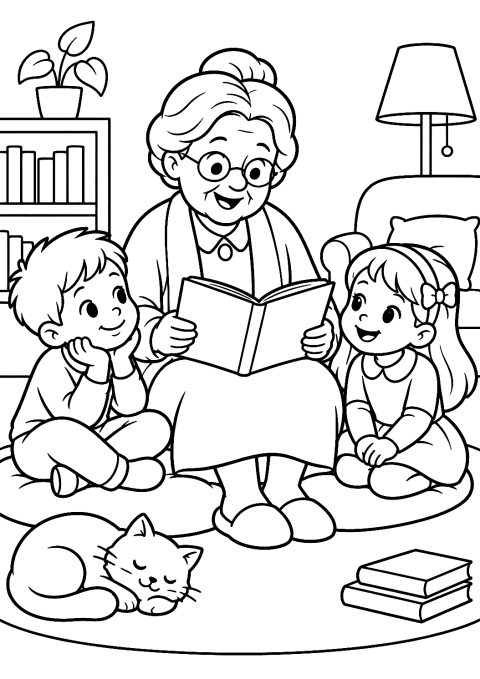 Bestemor leser for barna fra Koranen som fargeleggingsark – fargeleggingsark for utskrift