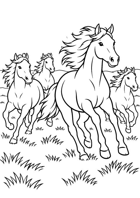 Wild Horses on the Prairie Coloring Page – printable coloring page