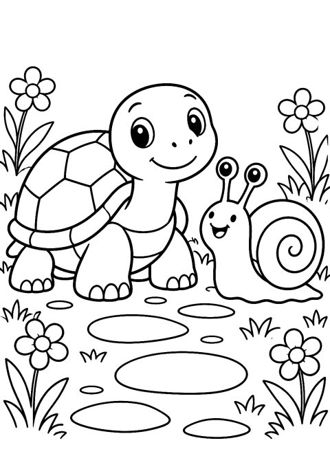 Tortuga y Caracol para Colorear – dibujo para colorear e imprimir