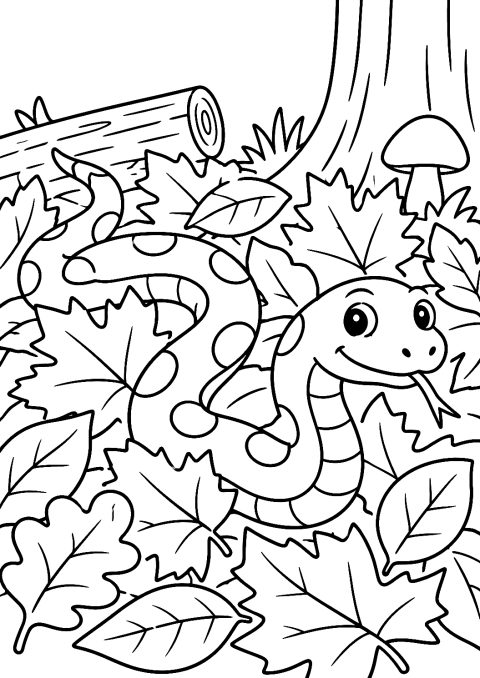 Serpiente entre Hojas de Otoño para Colorear – dibujo para colorear e imprimir