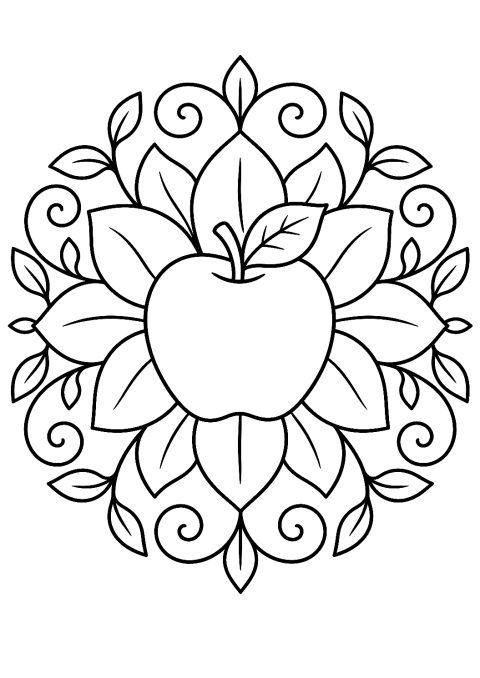 Mandala de Maçã para Colorir – desenho para colorir para imprimir