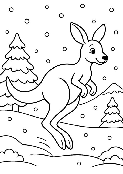 Kenguru a hóban kifestő – nyomtatható kifestő