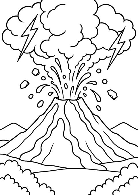 火山爆发闪电涂色页 – 可打印的涂色图