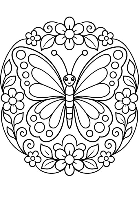 Pillangó mandala kifestő – nyomtatható kifestő