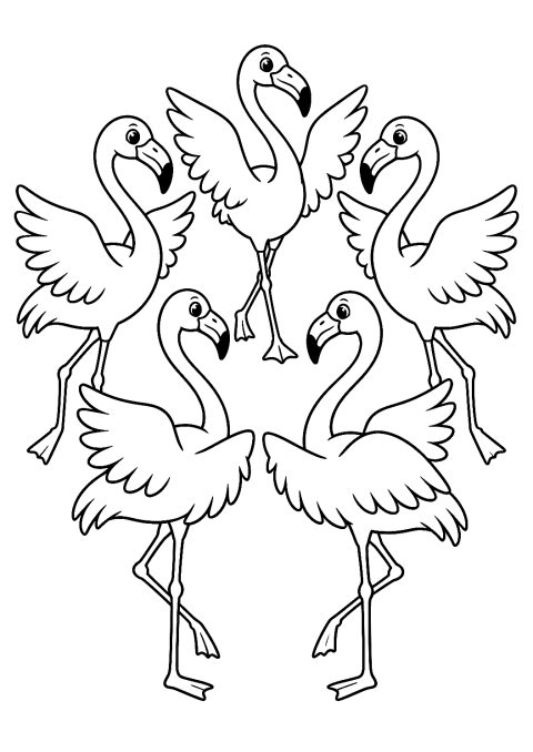 Daire şeklinde flamingo dans grubu boyama sayfası – yazdırılabilir boyama sayfası