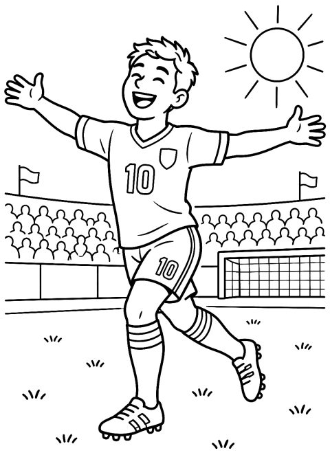 Fotballspiller som soldanser etter seieren som fargeleggingsark – fargeleggingsark for utskrift