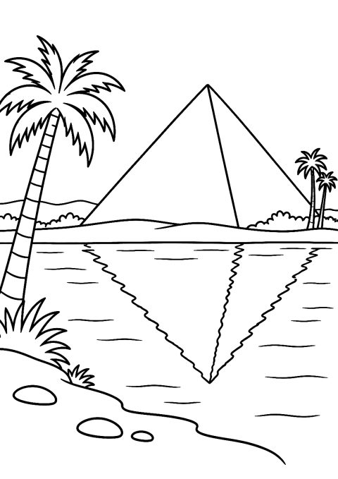 Pyramide spejler sig i Nilen malebillede – malebog til udskrivning