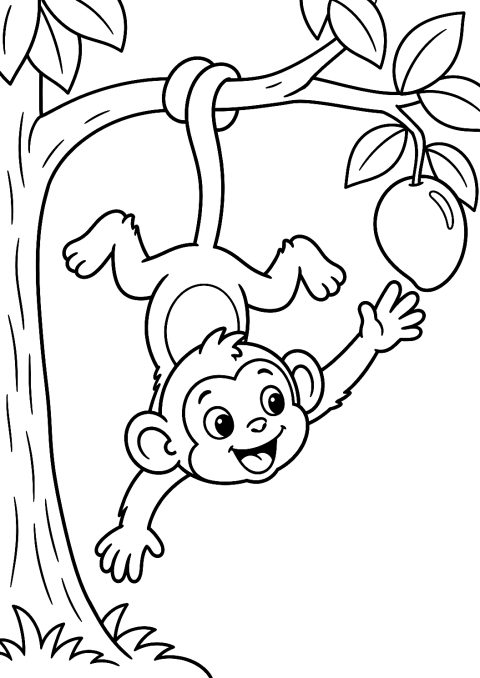 Mono Colgado Boca Abajo de una Rama para Colorear – dibujo para colorear e imprimir