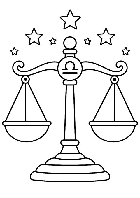 Balança Signo do Zodíaco com Estrelas para Colorir – desenho para colorir para imprimir