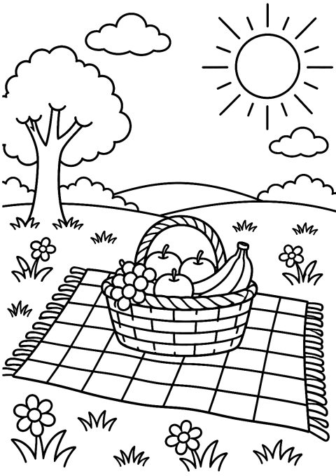 Picnic in the Sun Coloring Page – printable coloring page