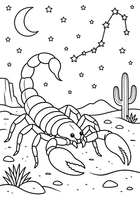 Scorpione segno zodiacale nel deserto da colorare – disegno da colorare da stampare