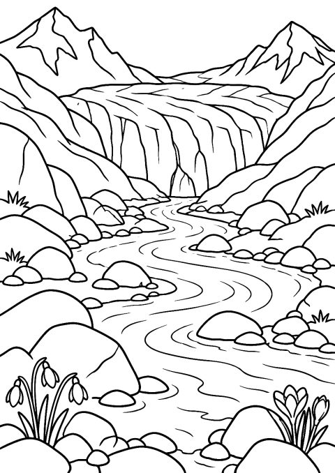 Río Glaciar en Primavera para Colorear – dibujo para colorear e imprimir