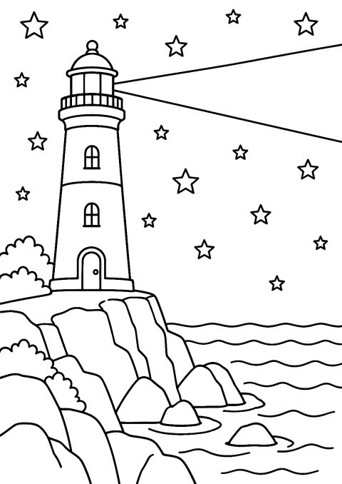 Faro bajo el cielo estrellado para colorear – dibujo para colorear e imprimir