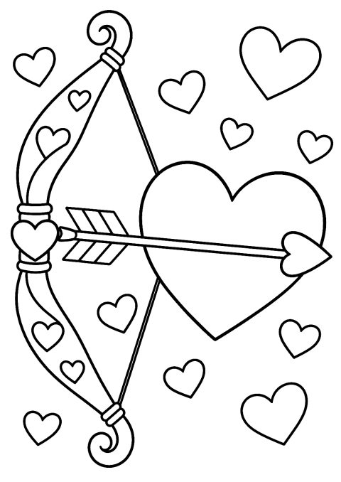 Arco e flecha com corações para colorir – desenho para colorir para imprimir