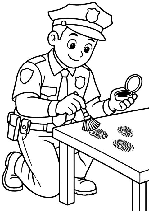 Policía con Kit de Huellas Dactilares para Colorear – dibujo para colorear e imprimir