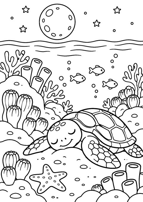 Coral Reef at Night Coloring Page – printable coloring page