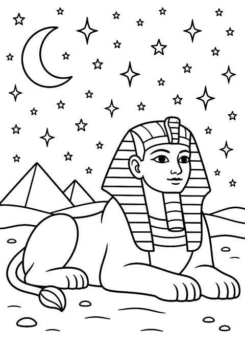 Esfinge Sob um Céu Estrelado no Deserto Página para Colorir – desenho para colorir para imprimir