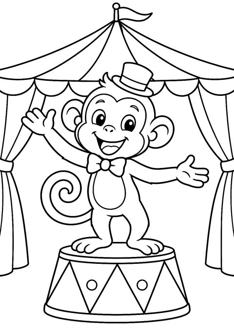 Mono con sombrero en el espectáculo de circo para colorear – dibujo para colorear e imprimir