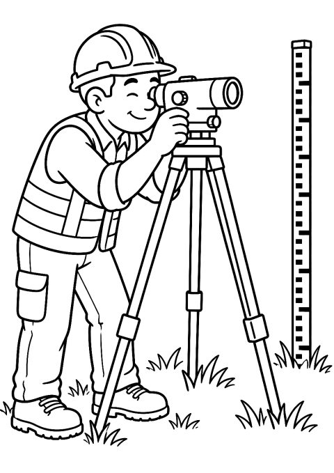 Ouvrière du Bâtiment en Train d'Arpenter le Terrain à Colorier – coloriage à imprimer