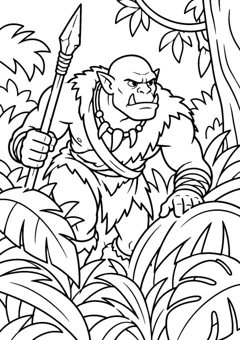 Caçador orc na selva para colorir – desenho para colorir para imprimir