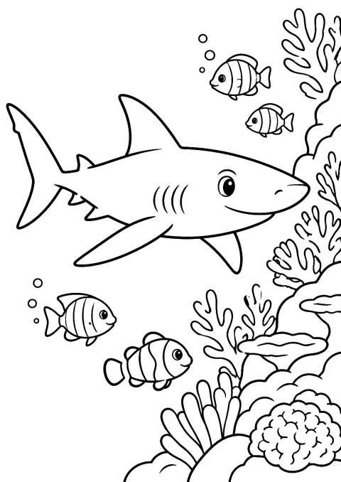 Petit Requin Nageant au Bord du Récif à Colorier – coloriage à imprimer