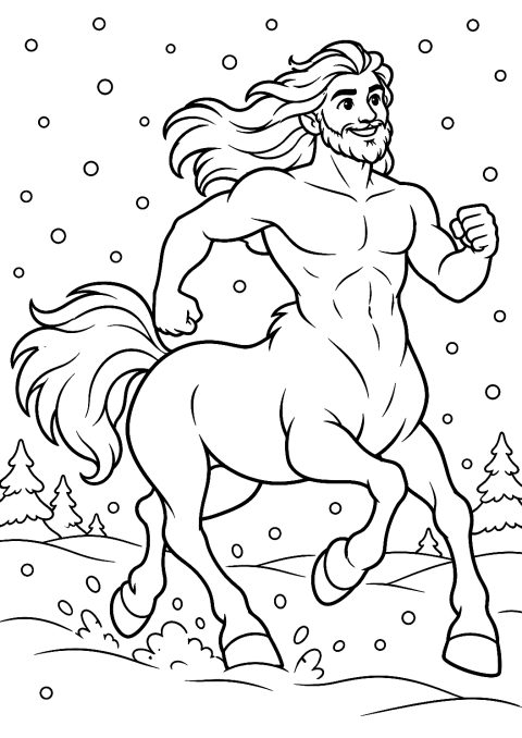 Centaur Galloping Through the Snow Coloring Page – printable coloring page
