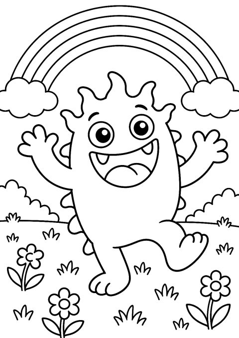 Monster Dances in Rainbow Light Coloring Page – printable coloring page