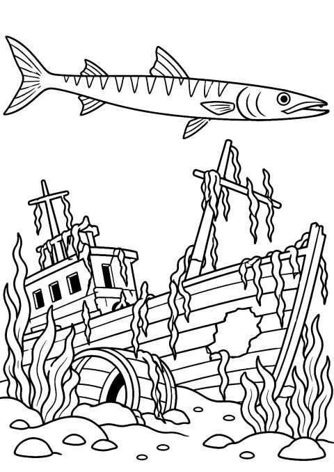 Limule Nageant au-dessus d'une Épave à Colorier – coloriage à imprimer