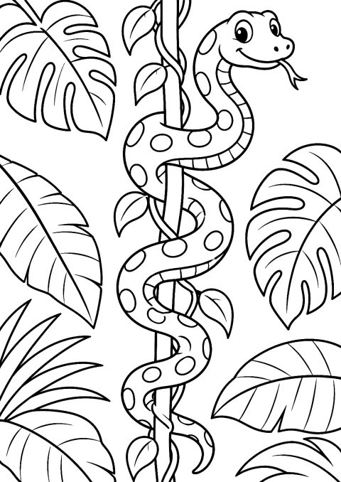 Serpente che si arrampica su una liana da colorare – disegno da colorare da stampare