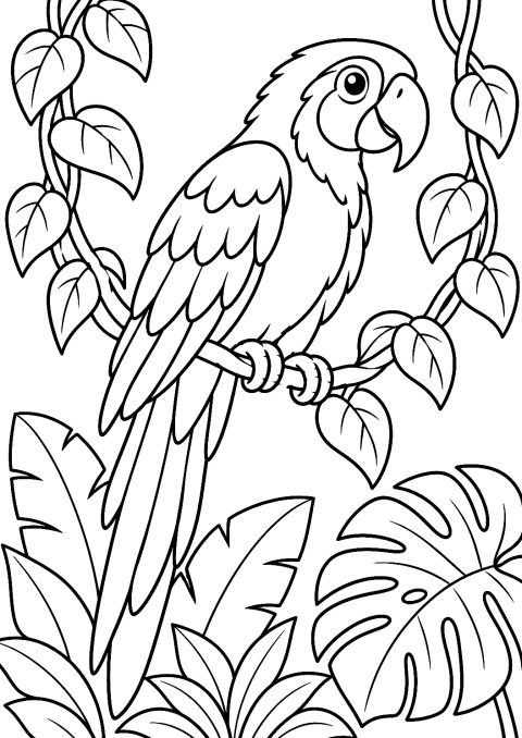Perroquet sur une Liane à Colorier – coloriage à imprimer