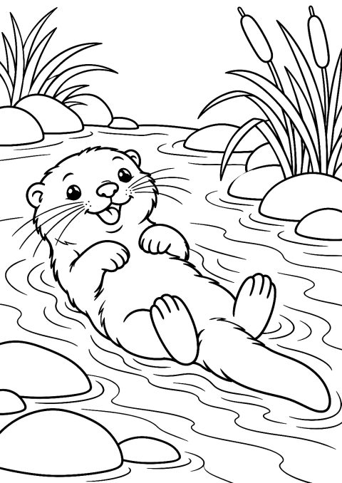 Loutre Jouant dans l'Eau de la Rivière à Colorier – coloriage à imprimer