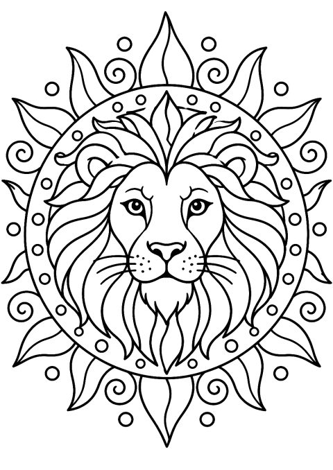Löwe Mandala als Malvorlage – Ausmalbild zum Ausdrucken