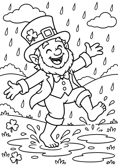 Duende Irlandés Bailando Bajo la Lluvia de Verano para Colorear – dibujo para colorear e imprimir