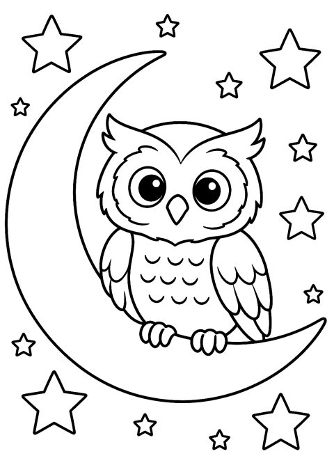 Owl Sitting on a Crescent Moon Coloring Page – printable coloring page