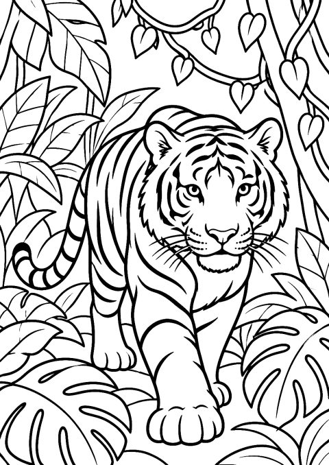 Tiger i regnskogen som fargeleggingsark – fargeleggingsark for utskrift