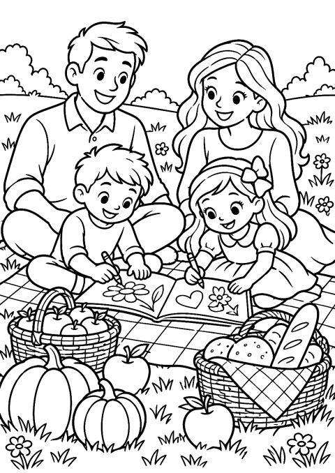 Picnic de Acción de Gracias en el Prado para Colorear – dibujo para colorear e imprimir
