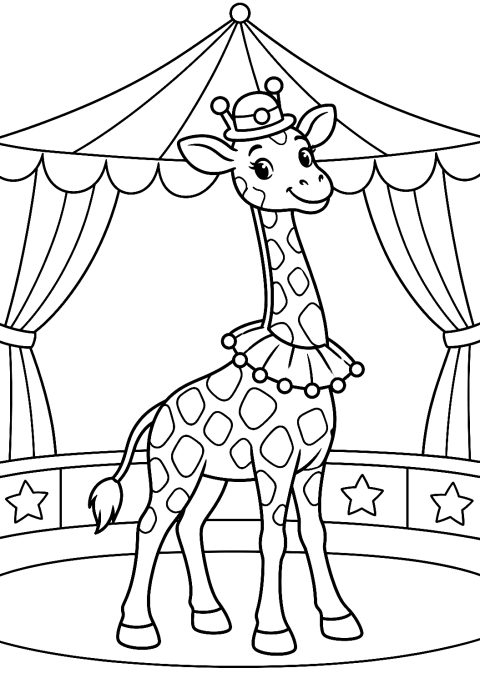 Giraffa stella del circo con cappello da colorare – disegno da colorare da stampare