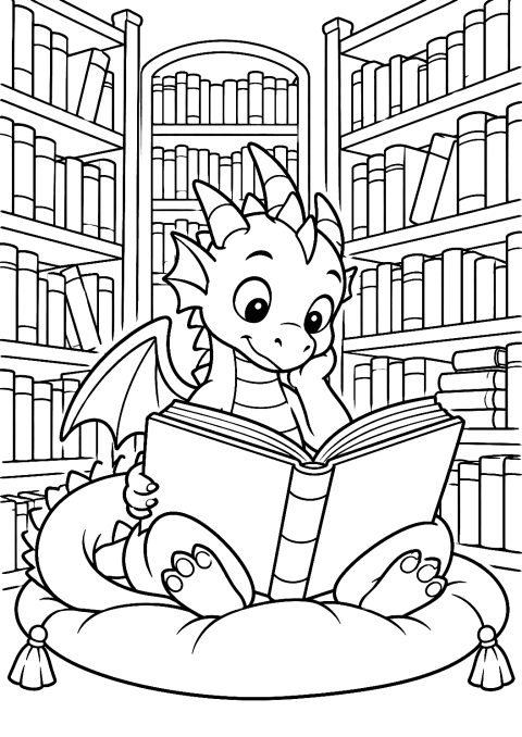Drake läser en bok på biblioteket som målarbild – målarbild att skriva ut