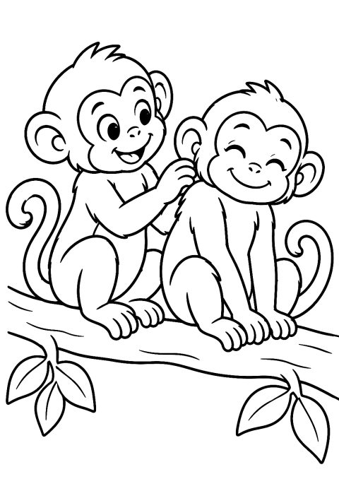 Due scimmie che si spidocchiano da colorare – disegno da colorare da stampare