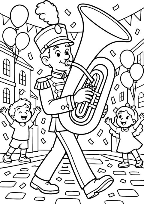 Suonatore di Tuba alla Parata di Capodanno da Colorare – disegno da colorare da stampare
