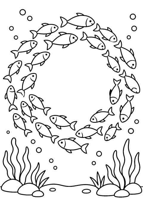 Banco de Peces Formando un Círculo para Colorear – dibujo para colorear e imprimir