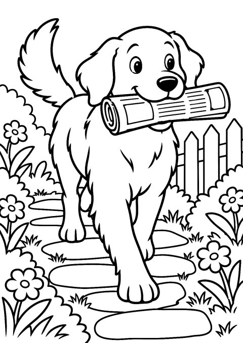 Cane con un giornale in bocca da colorare – disegno da colorare da stampare