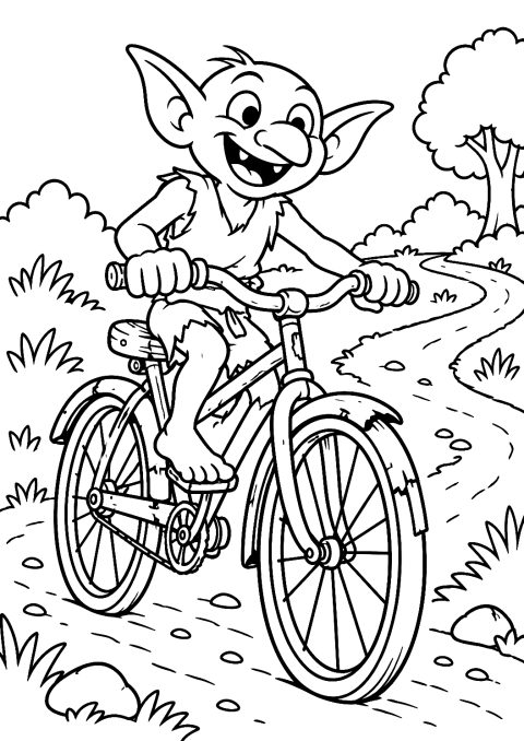 Página para colorir: duende de bicicleta – desenho para colorir para imprimir