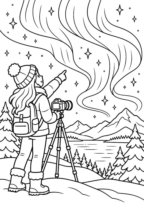 Fotograf fotograferar norrsken som målarbild – målarbild att skriva ut